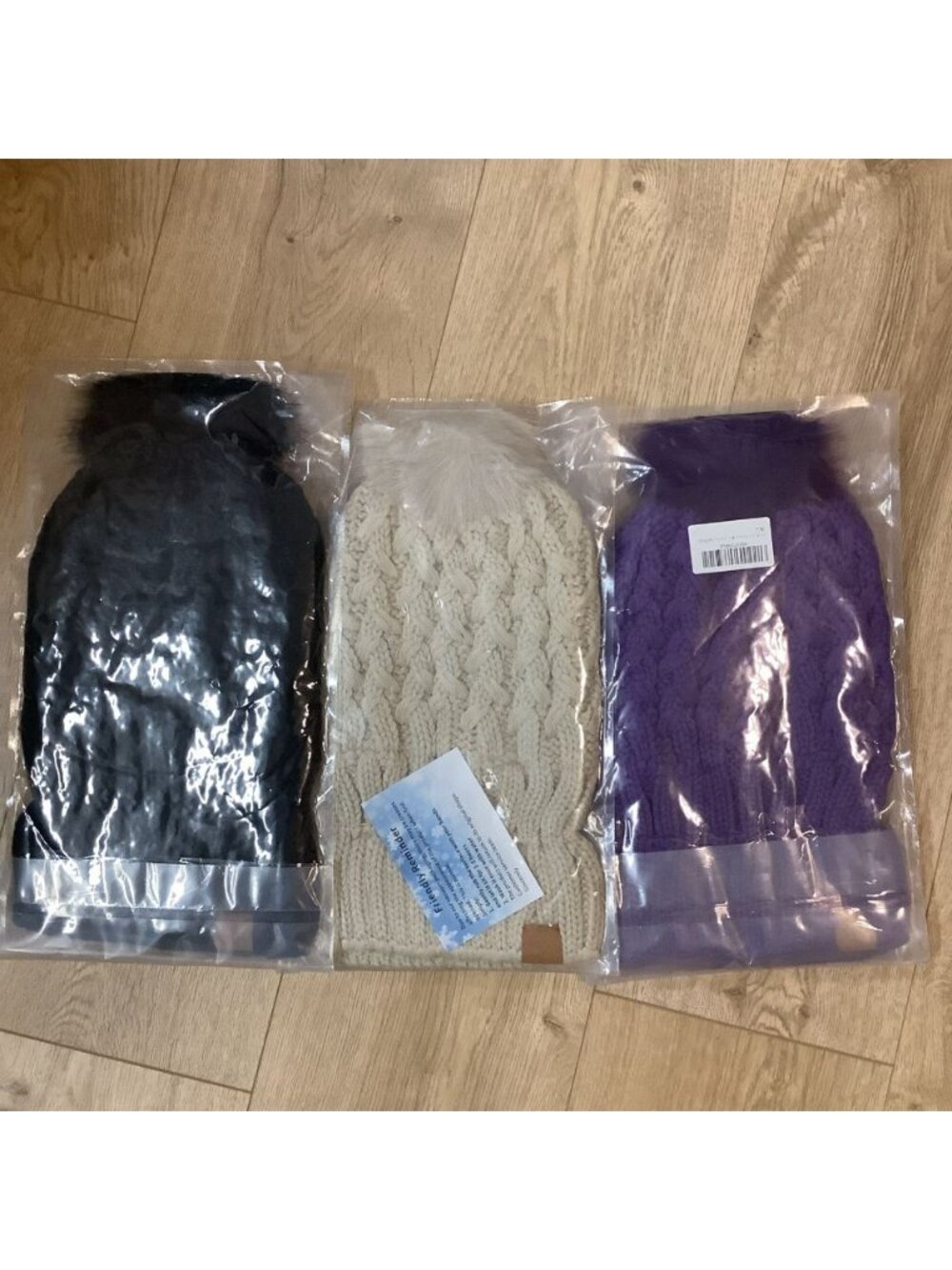 Women’s Winter Pom Pom Beanie Hat Bundle Of 3, Warm Lining, Knit Cap. New